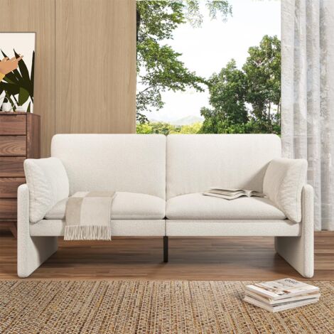 YODOLLA 2 Seater Sofa White, Comfy Sofa Couch 172cm, Modern Love Seat Sofa Velvet Sofa, Sofa 2 Seater for Living Room,Bedroom,Apartment,Home Office