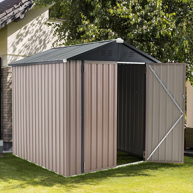 YODOLLA 6x6FT Garden Metal Storage Shed with Lockable Door Utility Room Tool Shed For Garden,Gray