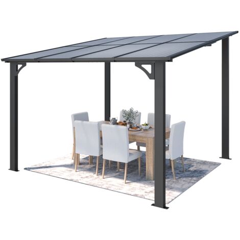 YODOLLA 2.4m x 2.4m Aluminium Gazebo,Wall-Mounted Awning Gazebo,Lean to Pergola,Hardtop Roof Heavy Duty Metal Pergola for Outdoor Garden, Black