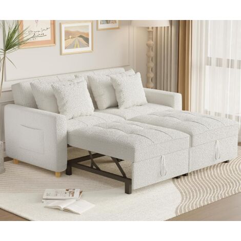 YODOLLA 3-in-1 Schlafsessel, Doppelbett mit Verstellbarer Rückenlehne zu einem Schlafsofa, Schlafsessel mit Bettfunktion, Ausziehbar Schlafsofa für Erwachsene, Weiß