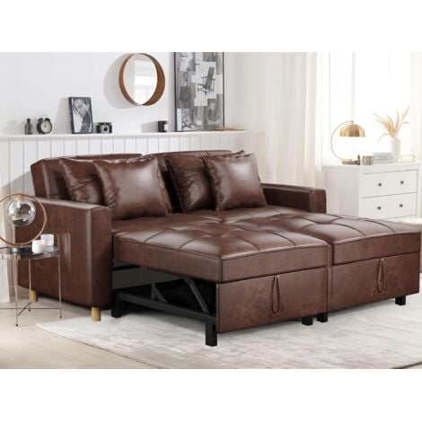 YODOLLA 3-in-1 Sofa Bed, Double Sleeper Chair Bed with Adjust Backrest Into a Sofa,Fabric Couch,Double Bed,Convertible Chair Bed for Adults, Brown