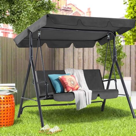 YODOLLA 3-Sitzer Hollywoodschaukel mit verstellbarem Vordach, Gartenschaukel mit abnehmbarem Kissen und verstellbarem Schatten (Grey)
