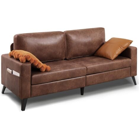 YODOLLA 3 Sitzer Sofa Couch mit Schlaffunktion, 200cm Sofabett, Mid Century Modern Sofas, Brauner Bequemer Liebessitz für Schlafzimmer/Wohnung/Lounge/Büro, Goldbraun