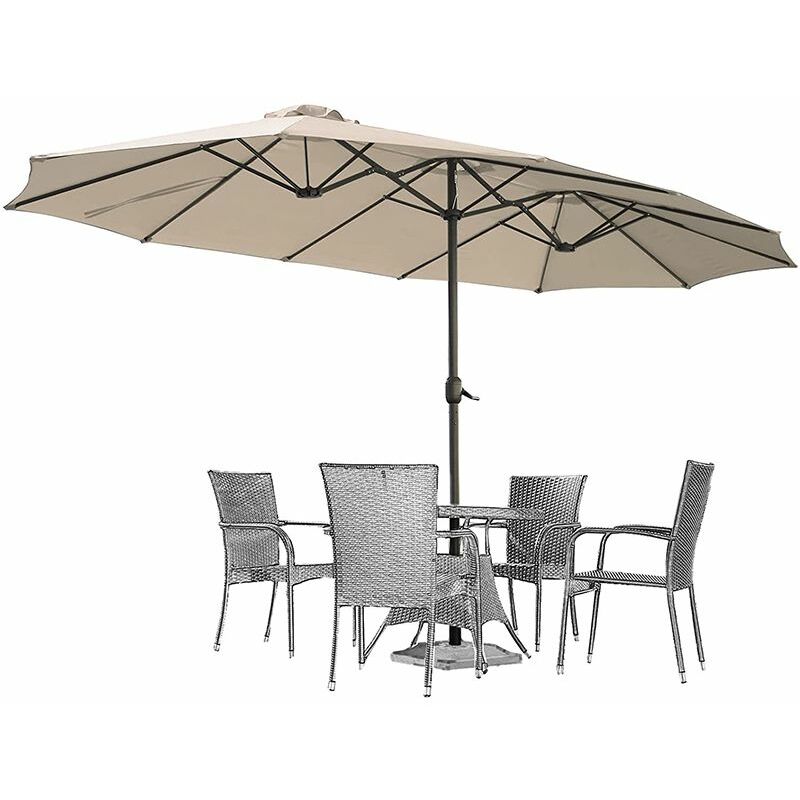 Yodolla - 4.6m Double-Sided Patio Parasol Outdoor Market Umbrella with Crank Air Vents for Deck Pool Patio (1.9' Pole,Beige)