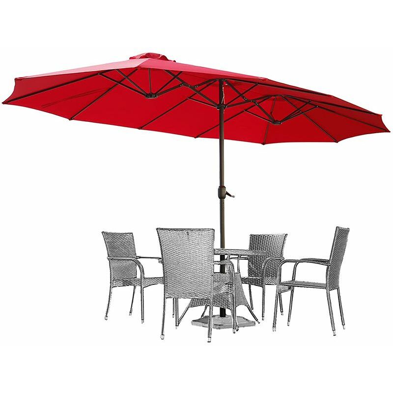 Yodolla - 4.6m Double-Sided Patio Parasol Outdoor Market Umbrella with Crank Air Vents for Deck Pool Patio (1.9' Pole,Red)