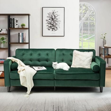 YODOLLA 84.2”Modern Sofas and Couches Tufted Sofa Synthetic Suede Fabric Couch with 2 Bolster Pillows, Large Couches for The Living Room (Noble Green)