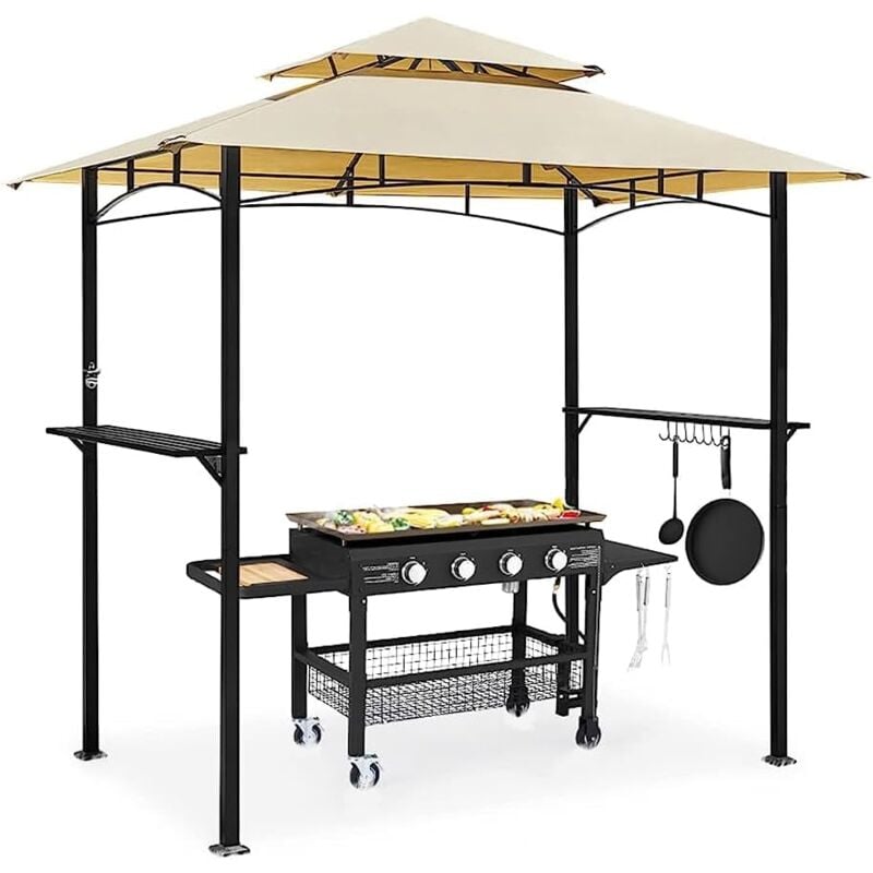 Abri Barbecue avec Double Toit, Tonnelle de Jardin Exterieur, Tissu Imperméable, Beige - Yodolla