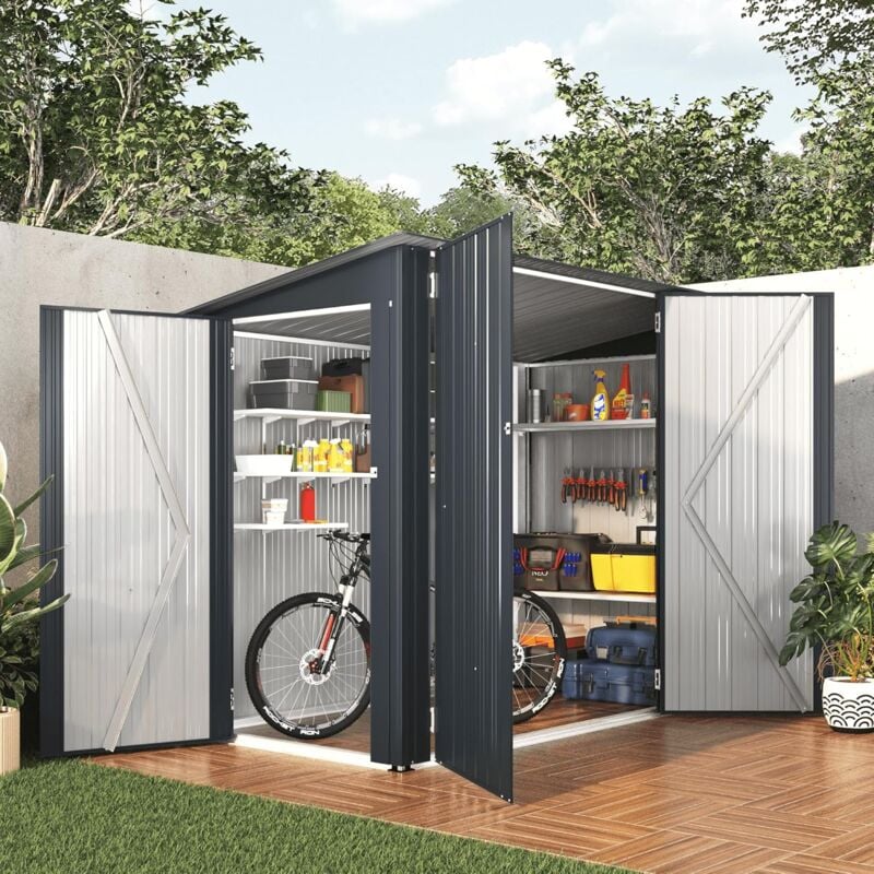 Yodolla - Abri de Jardin en Métal pour Vélo - Cabanon de Rangement Outils avec 3 Portes, Gris
