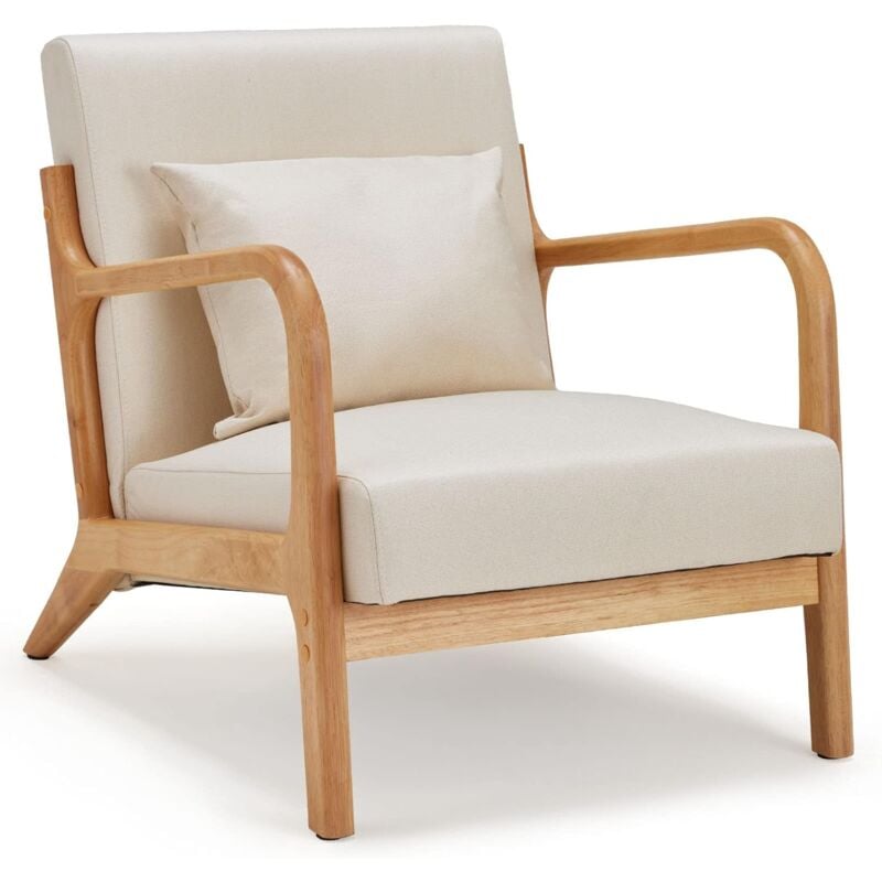 Yodolla - Fauteuil Salon, Chaise Rétro avec Oreiller, Convient au Chambre à Coucher Salon Balcon Bureau, Beige