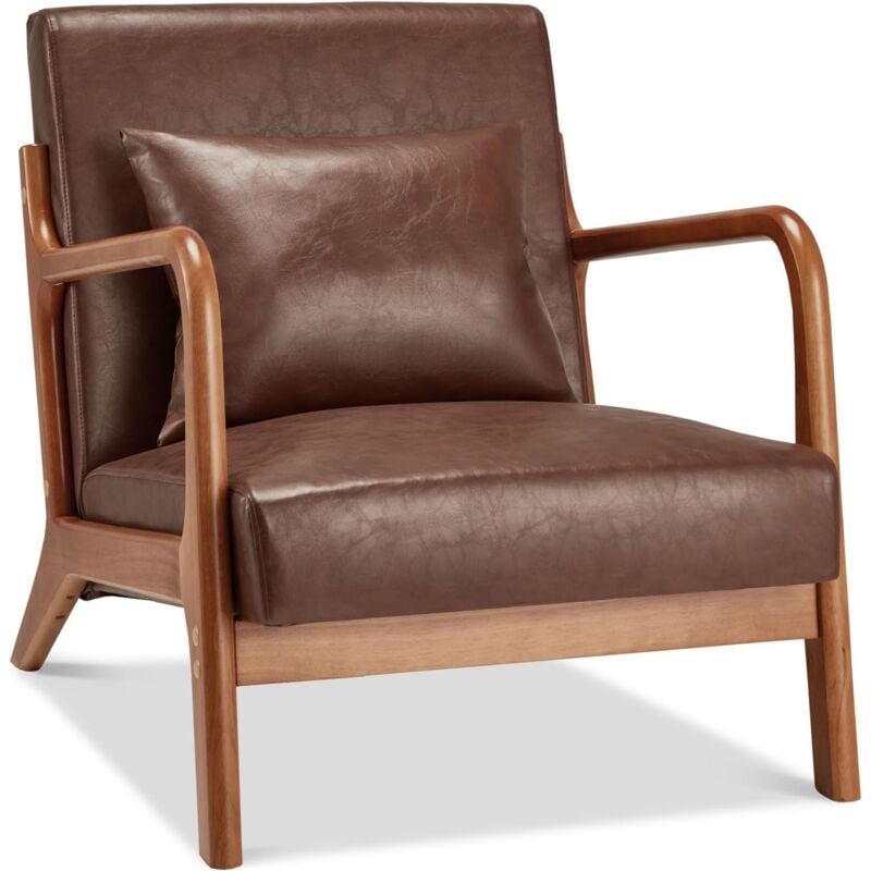Yodolla - Fauteuil Salon, Chaise Rétro avec Oreiller, Convient au Chambre à Coucher Salon Balcon Bureau, Simili cuir marron