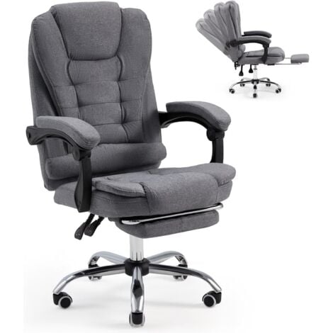 YODOLLA Bürostuhl 200kg Belastbarkeit, Ergonomischer Chefsessel Schreibtischstuhl mit Liegefunktion, Höhenverstellbar Office Chair mit Fußstütze, Grau