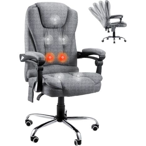YODOLLA Chaise longue ergonomique pour bureau, chaleur et massage - Chaise de bureau avec dossier haut et hauteur réglable - Chaise pivotante exécutive en cuir pour bureau, maison, bureau (gris)
