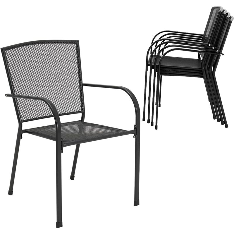 Chaises d'extérieur pour patio, chaises empilables avec accoudoirs et tissu en métal respirant, lot de 4 chaises de bistro pour salle à manger en