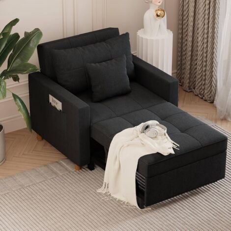 YODOLLA Convertible Sofa Bed 3-in-1 Pull out Arm Chair Folding Recliner Sleeper Single Bed for Adults, Business Black