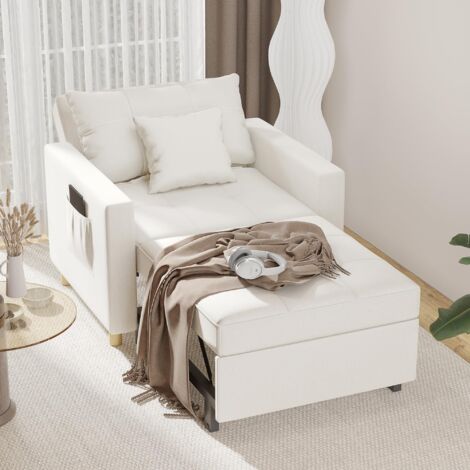 YODOLLA Convertible Sofa Bed 3-in-1 Pull out Arm Chair Folding Recliner Sleeper Single Bed for Adults,Fluffy White
