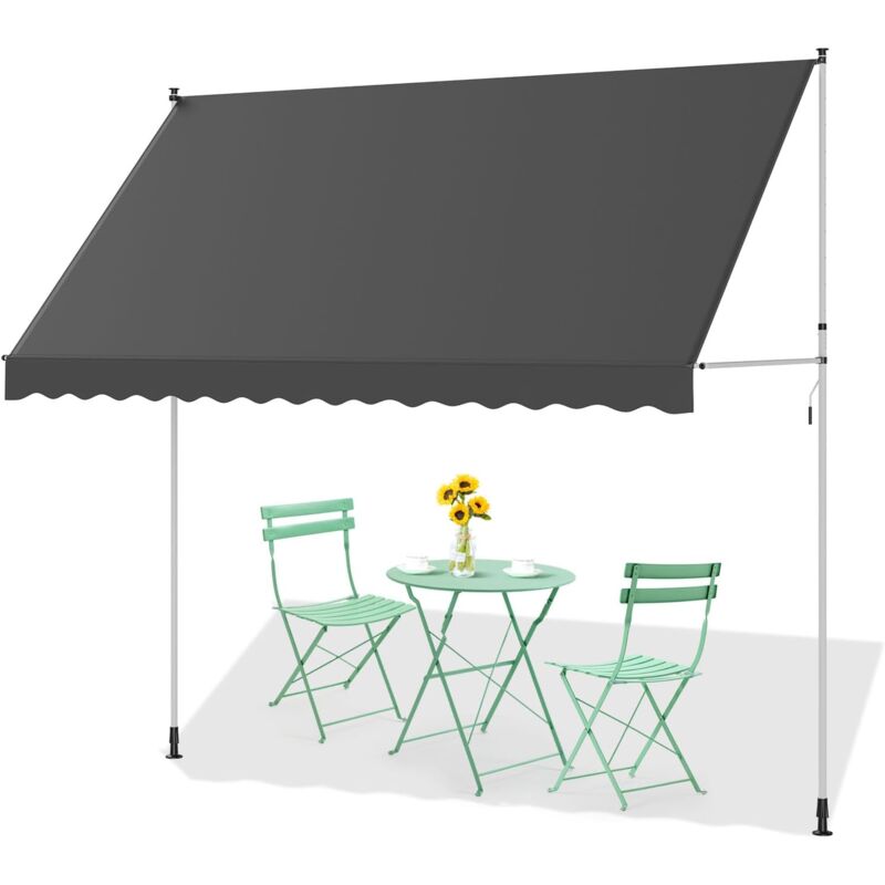 Diy Store sur pied, 3x1.8m stores de jardin pour le patio, store manuel pour le patio, store rétractable avec manivelle, auvent manuel anti-UV et