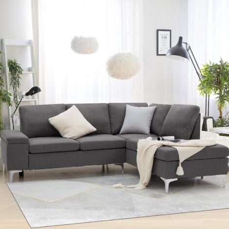 YODOLLA Ecksofa mit Schlaffunktion, Eckcouch Grau Sektional Sofa Couches für Wohnzimmer (Rechte Ecke)
