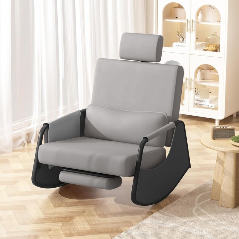 YODOLLA Fauteuil à Bascule, avec Repos Pieds Extensible & Dossier Réglable, Gris