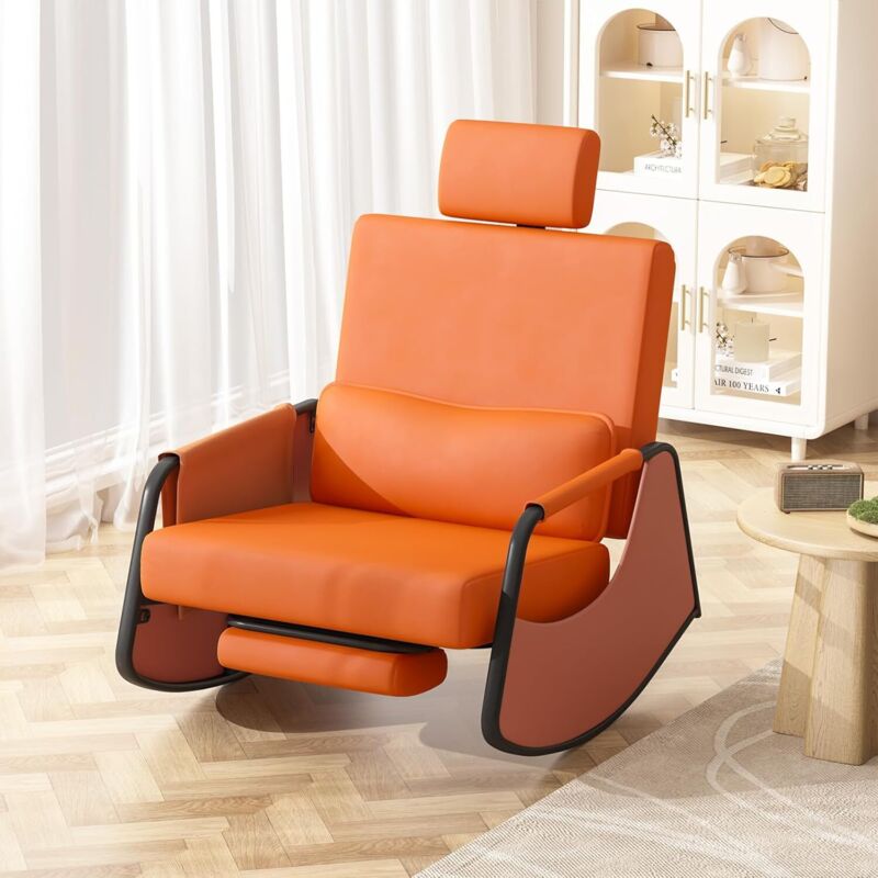 YODOLLA Fauteuil à Bascule, avec Repos Pieds Extensible & Dossier Réglable, Orange