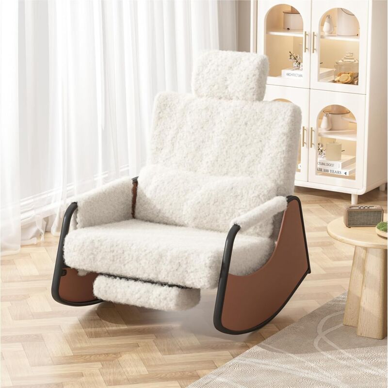 YODOLLA Fauteuil à Bascule, avec Repos Pieds Extensible & Dossier Réglable, Blanc