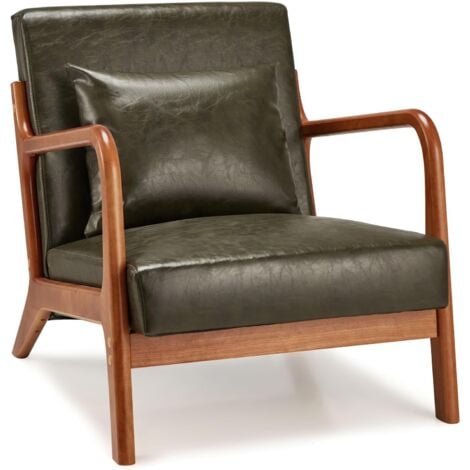 YODOLLA Fauteuil Salon, Chaise Rétro avec Oreiller, Convient au Chambre à Coucher Salon Balcon Bureau, Simili cuir vert