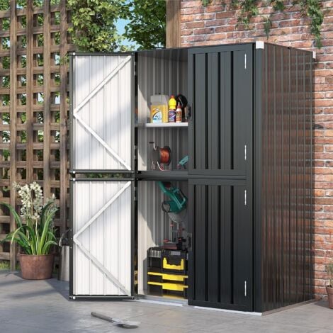 YODOLLA Gartenschrank mit verstellbaren Einlegeböden, Wetterfester Außenschrank, Metall-Garagenschrank, 118x76x178cm (Grau)