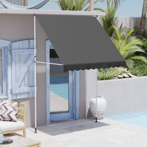 YODOLLA Manuelle einziehbare Markise, schraubenfreie Terrassenmarkise, verstellbare Pergola-Sonnenschutzabdeckung mit UV-Schutz, ideales Outdoor-Vordach für Fenster oder Tür (Grau, 200x180cm)