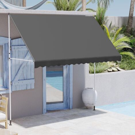 YODOLLA Manuelle einziehbare Markise, schraubenfreie Terrassenmarkise, verstellbare Pergola-Sonnenschutzabdeckung mit UV-Schutz, ideales Outdoor-Vordach für Fenster oder Tür (Grau, 300x180cm)