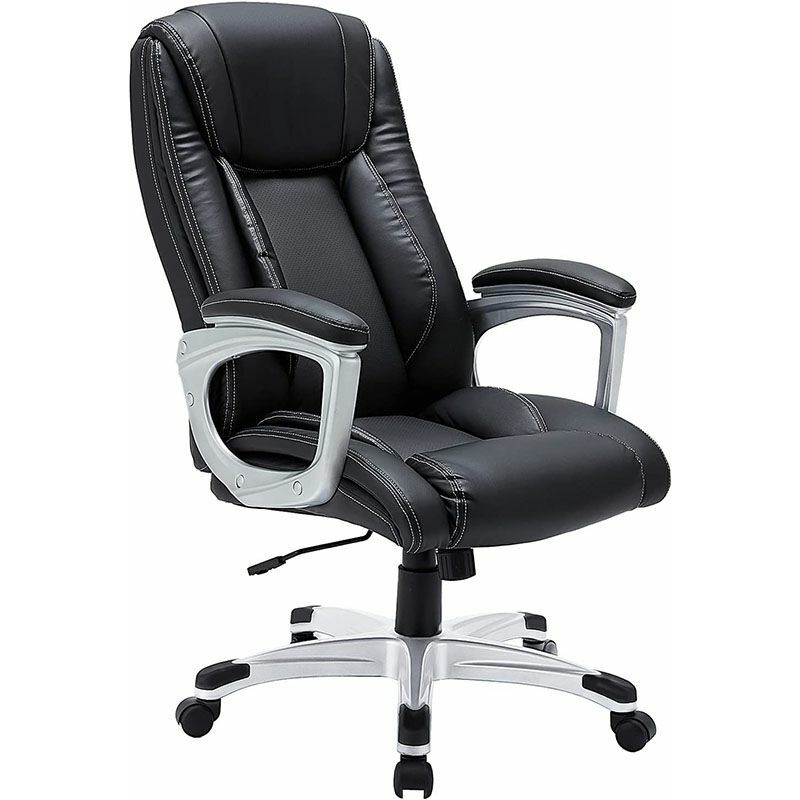 Office Chair pu Leather Ergonomic Desk Chair Adjustable Executive Chair, Black - Yodolla