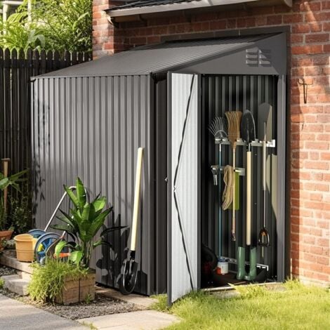 YODOLLA Outdoor 4x7 ft Lean to Storage Metal Garden Shed Waterproof, 214x130m x203 cm, Dark Grey