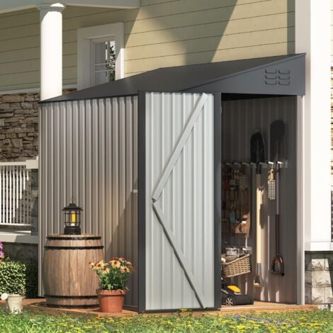 YODOLLA Outdoor 4x7 ft Lean to Storage Metal Garden Shed Waterproof, 214x130m x203 cm, Grey