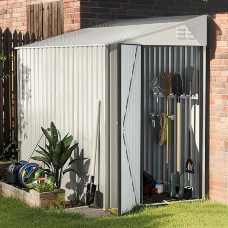YODOLLA Outdoor 4x7 ft Lean to Storage Metal Garden Shed Waterproof, 214x130m x203 cm, Grey