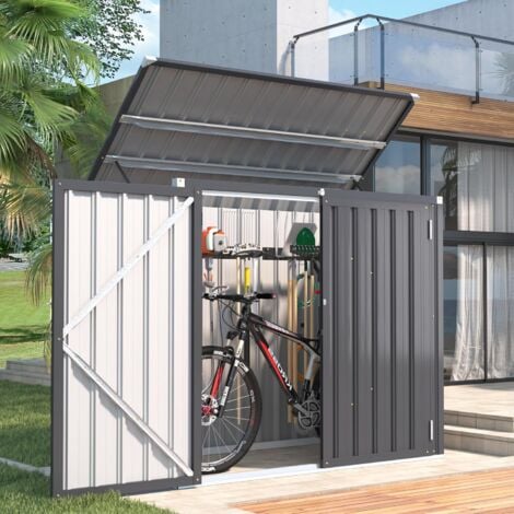 YODOLLA Outdoor Mülltonnenbox mit Gasdruckfeder, Wetterfest Gerätehaus Abschließbar Gartenschuppen für den Außenbereich, 150,6 x 80 x 117,6cm, 1300L (Dunkelgrau)