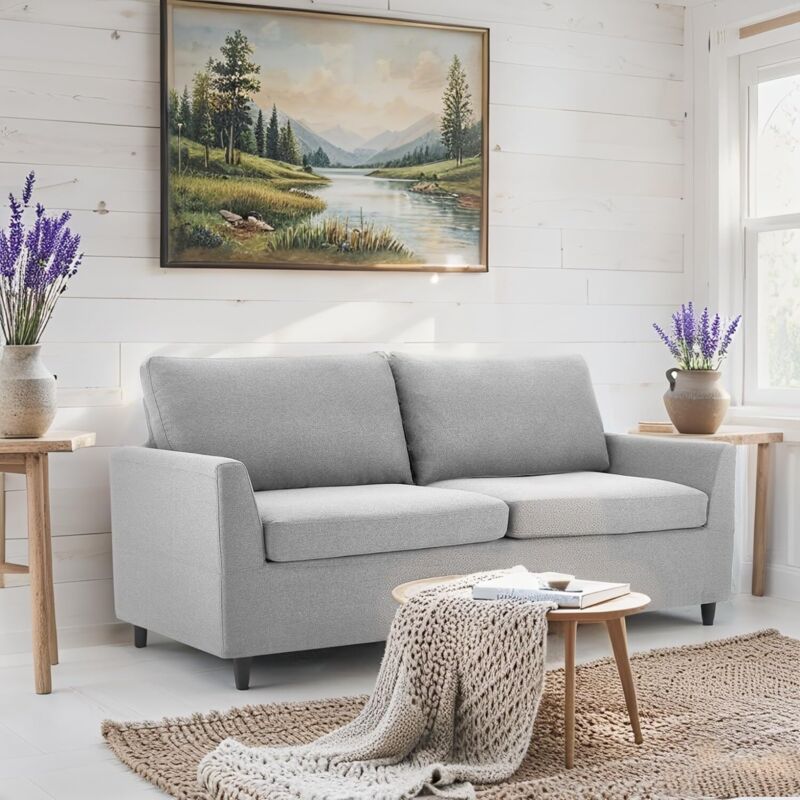 Yodolla - 2 Seater Sofa with Removable Sofa Covers, Modern Double Seat Sofa Loveseat Couch for Livingroom, Light Grey, 136cm