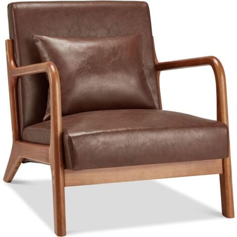 YODOLLA Sessel Akzentstühle Cocktailsessel für Wohnzimmer, loungesessel Lesesessel mit Holzarmlehne Armchair Accent Chairs PU-Leder Grün
