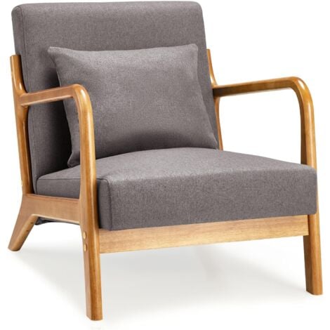 YODOLLA Sessel Akzentstühle Cocktailsessel für Wohnzimmer, loungesessel moderner Lesesessel mit Holzarmlehne Armchair Accent Chairs Dunkelgrau