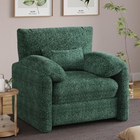 YODOLLA Sofa Oversized, Living Room Arm chair with Pillow, Modern Fireside Tub Velvet Sofa Chairs, Green
