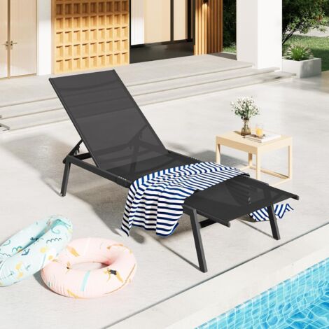 YODOLLA Sonnenliege, Gartenliege Liegestuhl mit Rädern und verstellbaren 5-Position Rückenlehne (Schwarz, 1PC)