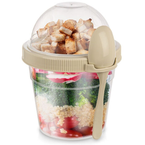 Yoghurt container with lid bowl for cereal and spoon 883