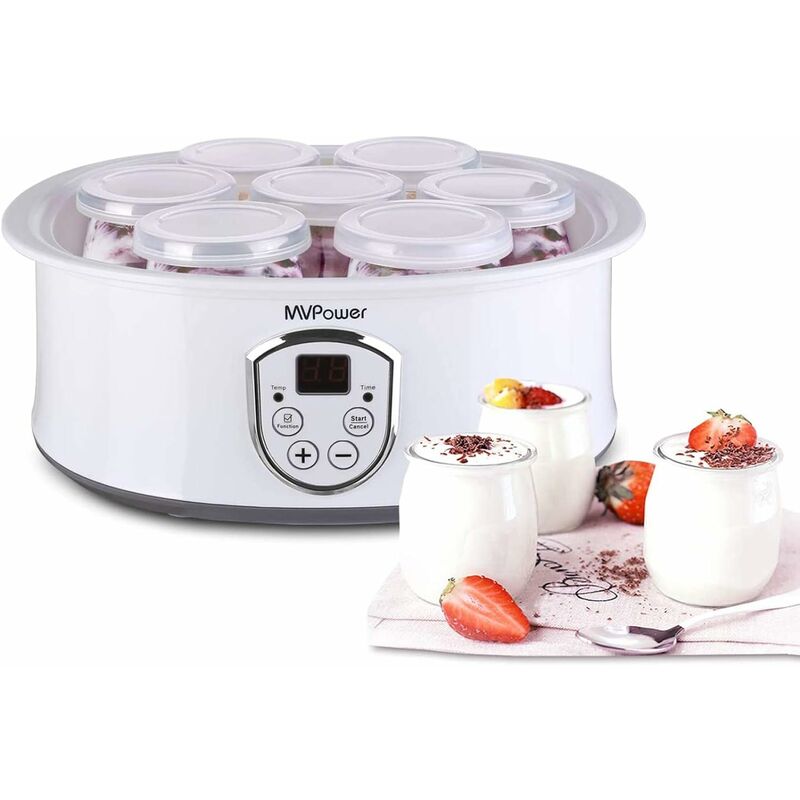 

Yogurtera con Termostato Ajustable y Temporizador, 7 Tarros de 180ml, Máquina para Yogur Natural con Pantalla LCD, 20W