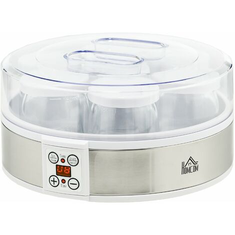 Yogurtiera 1,5 Litri 7 Vasetti 20W  24x24x13 cm in Acciaio Inox e Plastica Bianca