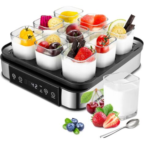 Yogurtiera elettrica, macchina per yogurt con 9 barattoli in vetro da 170 ml, con timer, termostato regolabile e display LED, senza BPA, 40 W