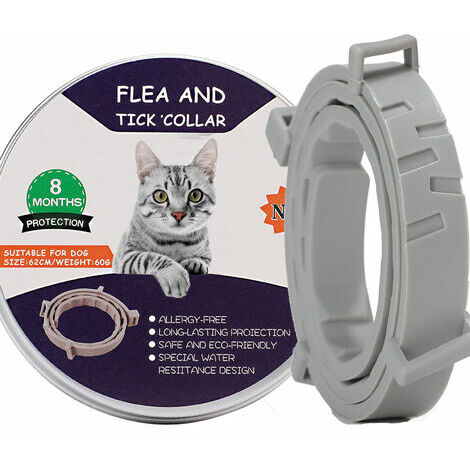 YOIURT Collier pour chat 1 pièce collier anti-insectes et anti-puces pour chats (chat 18 kg 38 cm, gris) collier anti-insectes et anti-puces