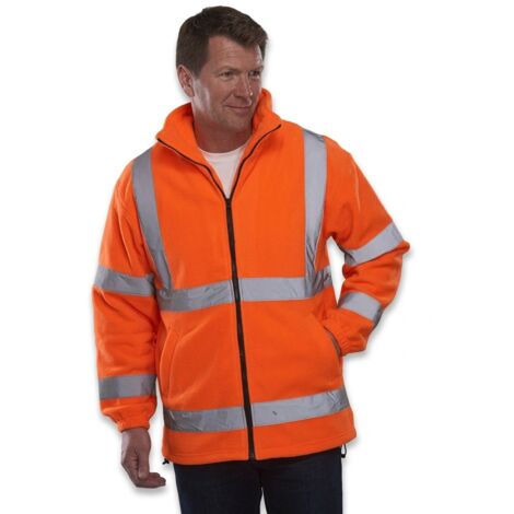 YOKO - Veste polaire haute visibilité - Taille M 100-108 cm - Tissu recyclé - Modèle HVK08 Hi-Vis Heavyweight Fleece Jacket - Orange et bleu marine - Conception éco-responsable certifiée EN ISO 20471 