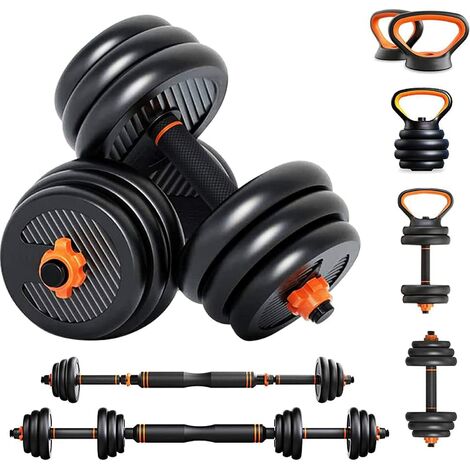 YOLEO Adjustable Dumbbell Set with Barbell Kettlebell, 6 in 1 Free Weight Set for Men/Women, Weight Bodybuilding at Home, Gym, Office Training Dumbbell Equipment，with Steel Connecting Bar