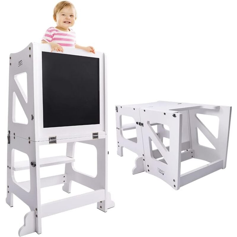 Tour d'apprentissage pour Enfants Montessori,Learning Tower Bois, Kitchen Helper avec Tableau Noir,Blanc