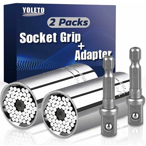 YOLETO Cl&eacute &agrave Douille Universelle - 2 Pi&egraveces Cadeau Pour Papa/Homme, coffret douille de gadget de cl&eacute &agrave cliquet de r&eacuteparation multifonction 7-19mm avec adaptateur de