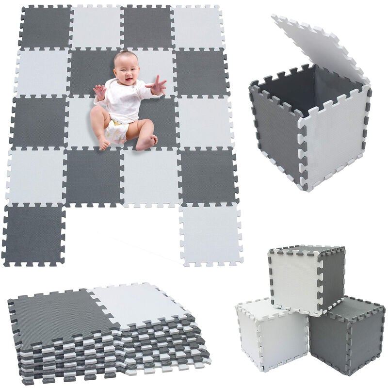 Dalle Tapis Mousse Bebe Puzzle Idéal pour Les EVA Tapis De Jeux Enfant 18 Dalles sans polluants Blanc Gris