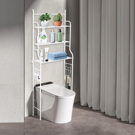 Yongqing – Étagère de salle de bain au-dessus des toilettes – Meuble de rangement 165×55×26cm – Acier peint blanc – Capacité 30kg