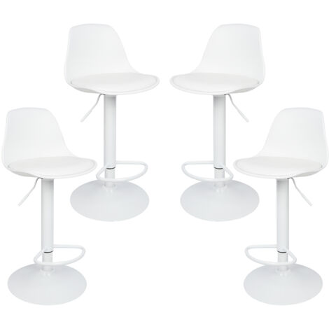 Yongqing – Lot de 4 tabourets de bar pivotants 360° – Hauteur réglable 83-103 cm – Coussin PU épais – Repose-pieds métal galvanisé – Blanc